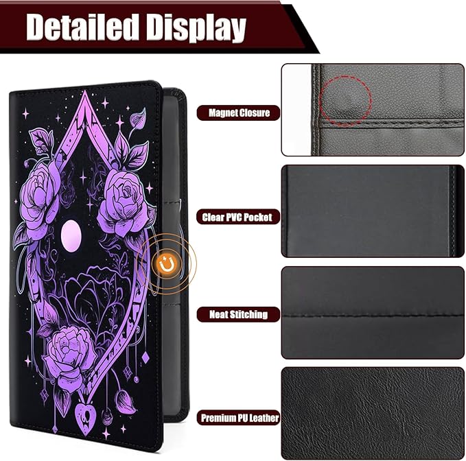 Car Registration and Insurance Holder, PU Leather Auto Document Holder for Men&Women, Vehicle Glove Box Compartment Organizer with Magnetic Shut for Driver's License, Purple Rose Flower Pattern