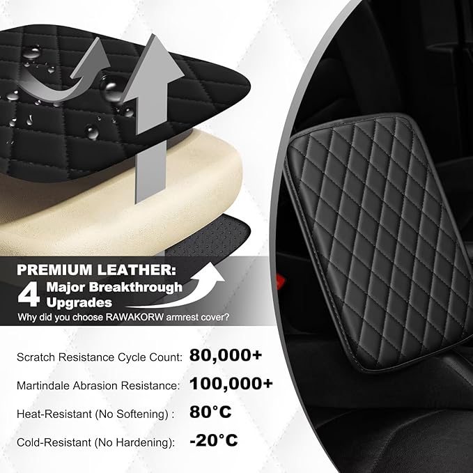 Upgraded Car Center Console Cover Fit for Tacoma Faux Leather Car Armrest Cover Cushion with 2 Storage Bags,Car Armrest Storage Box Interior Accessories(Black)