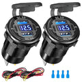 12 Volt USB Charger, 12v USB 4-Port Aluminum Alloy USB C Outlet with LED Voltmeter,Dual PD3.0 & QC3.0 for 12/24V Car Golf Cart Boat Marine Bus Truck RV Marine Motorcycle etc (Pack of Two)