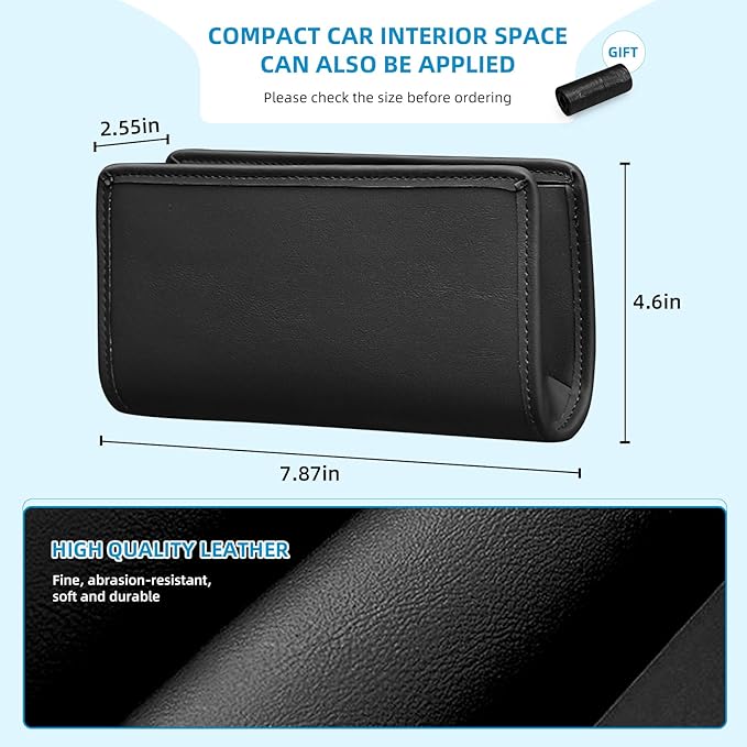 Car Trash Can, Leather Car Trash Bin Door Organizer with a Roll of Garbage Bag, Foldable Hanging Mini Cars Storage Must Have Essentials Interior Accessories(Black)