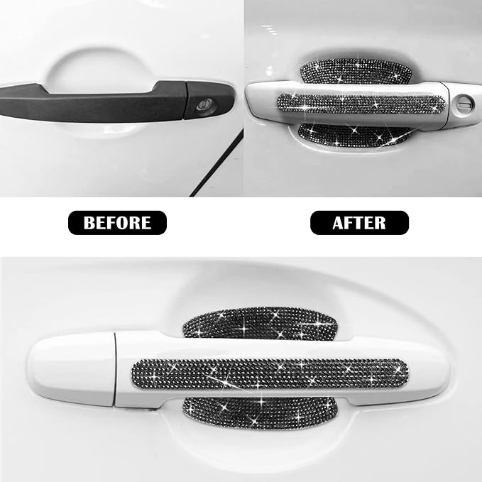 kingsea 8pcs Bling Car Door Handle Protector Stickers,Crystal Rhinestone Glitter Car Door Handles Cup Scratch Protectors Decals Universal (Black)