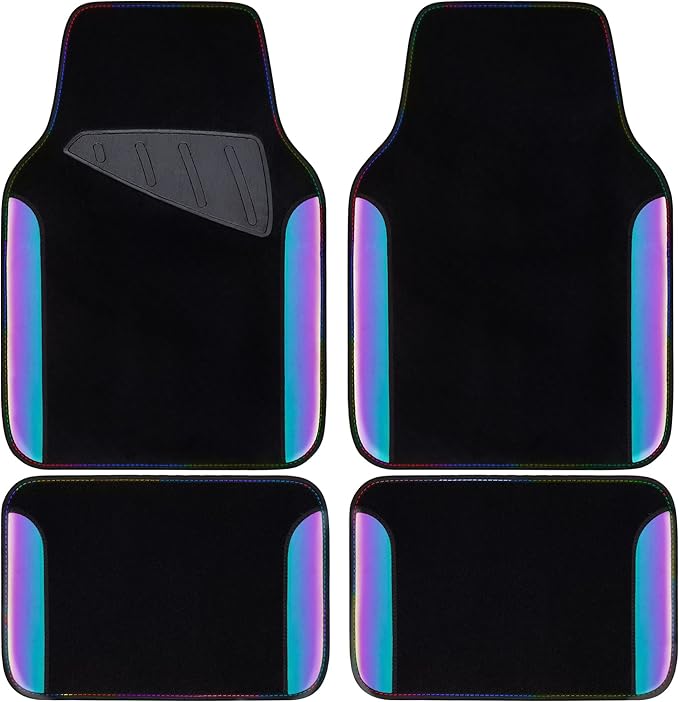 CAR PASS Chameleon Iridescent Reflective PU Leather&Waterproof Universal Carpet car Floor mats,Fit for 95% Suvs,Sedans,Vans,Trucks&Car Mat for Women(Reflective Color Change)