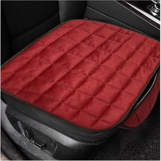 Car Seat Cushion, Soft Plush Auto Seat Cover with Non-Slip Silicone Bottom & Storage Pocket, Universal Breathable Vehicle Seat Cushion Pad for Car Truck SUV, Car Accessories (Red)