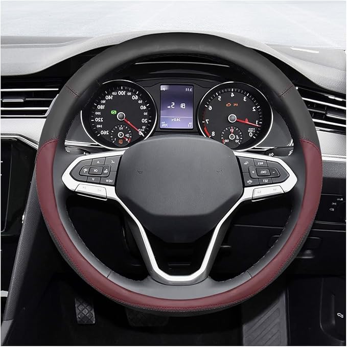 14.5"-15" Car Steering Wheel Cover, Microfiber Leather Breathable Wheel Cover, Anti-Slip Lining Steering Wheel Covers, Car Accessories Interior Decoration for Women Men (Wine Red)