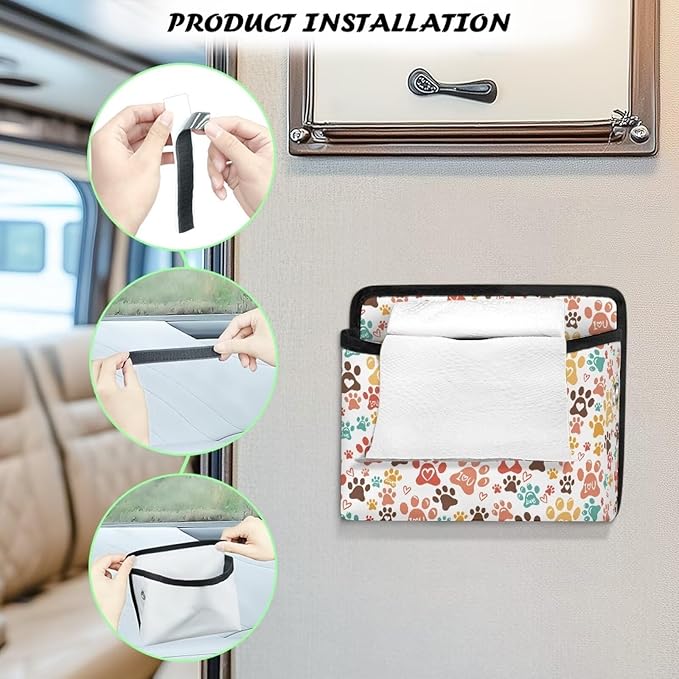 Renewold Dog Paws Colorful, Car Side Pocket Organizer, Universal Car Seat Side Pocket Pouch, Auto Console Door Organizer Bag, Holder for Phone Sunglasses Keys, Multifunction for Office Home Travel