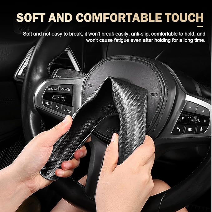 3PCS Steering Wheel Cover, Carbon Fiber Anti-Skid Steering Wheel protection, Car Steering Wheel Cover for Men/Women, Segmented & Wavy Design, Universal Car Interior Accessories (Black)