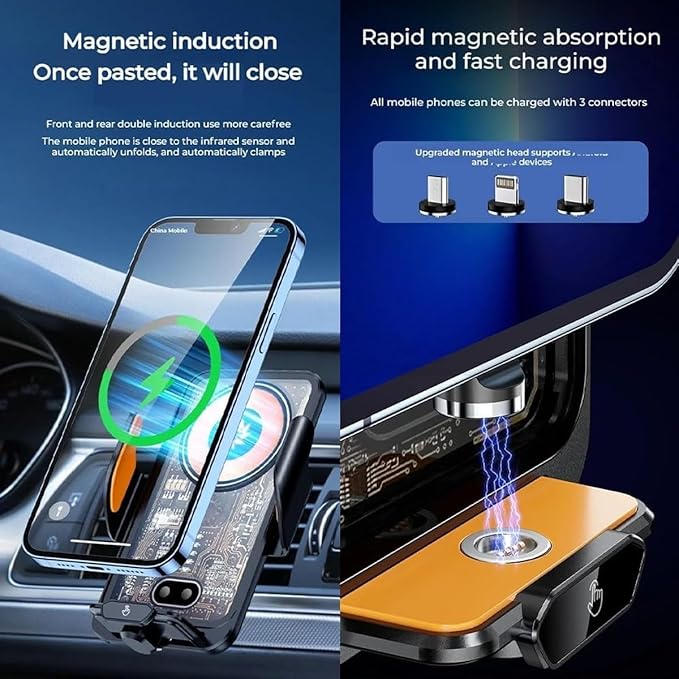 Chirsfairy 66W Fast Car Wireless Charger, 2024 New 66w Car Navigation Support Frame, Super Fast Charge Car Phone Holder, Automatic Clamping Induction Car Mobile Holder, Charging Phone Holder(Gold)