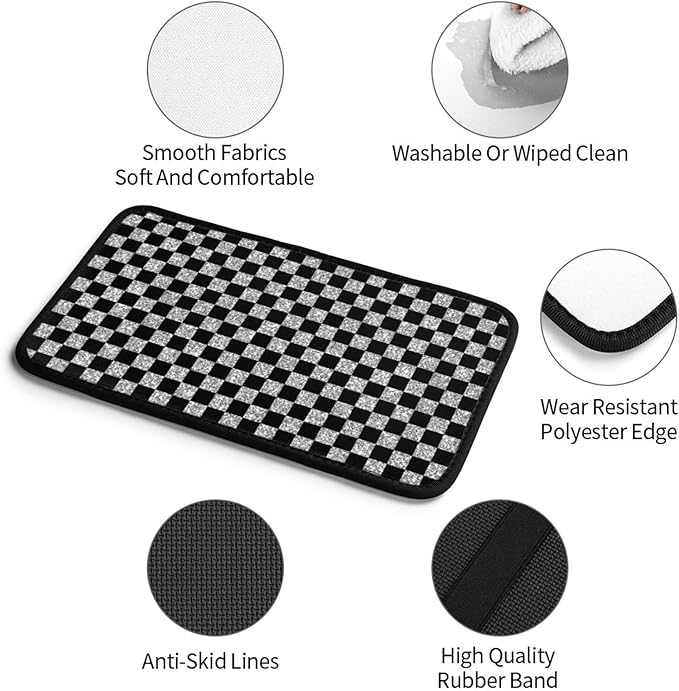 Glitter Gray Black Checkered Chessboard Flag Car Armrest Pad Cute Cars Center Console Cover Auto Handrail Box Cushion Armrests Cover