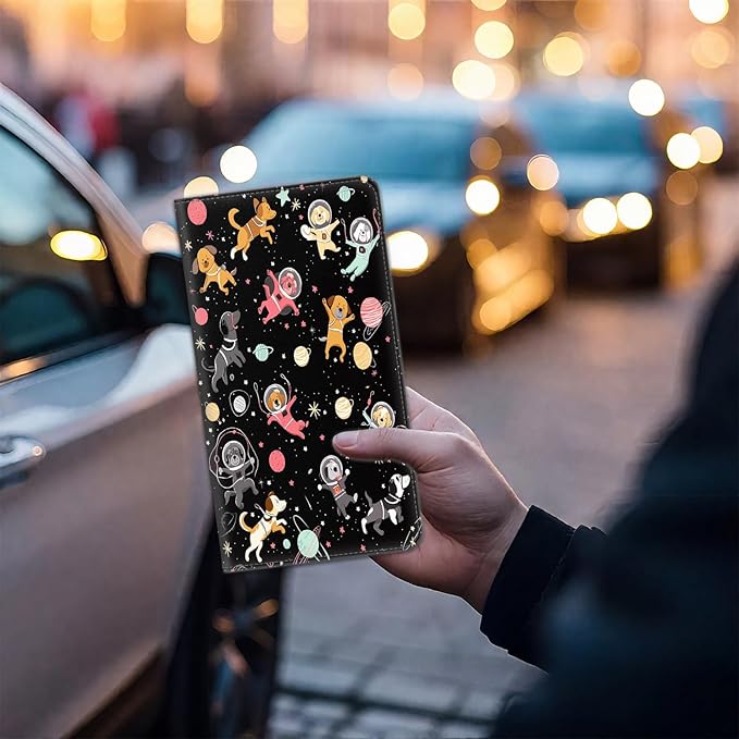 Car Registration Holder, Waterproof PU Leather Vehicle Card Document Glove Box Organizer, Women Interior Auto Accessories Case for Cards, Driver License Car Insurance Holder, Space Dog Cute Animal