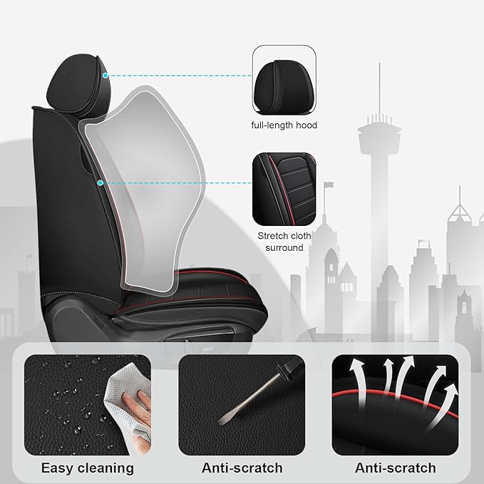 JOJ Car Seat Cover for GMC Yukon Seat Covers for Cars 2001-2026,Leather Waterproof Car Seat Covers Full Set,All Weather Tech Car Seat Protector,8 Seats Black Red