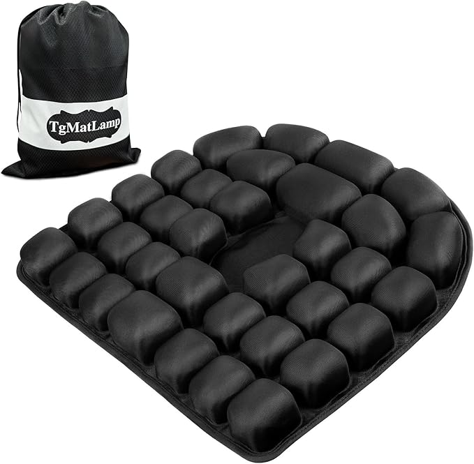 Travel Seat Cushion, Comfortable 3D Inflatable Seat Cushion for Hemorrhoid and Tailbone Pain Relief, Optimal Support for Long Sitting in Car, Air Travel, Office Chairs Etc (Black, 16" x18")