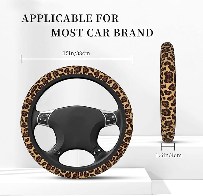 Leopard Print Steering Wheel Cover Neoprene Universal 15 Inches Car Steering Wheel Protector for Women Men