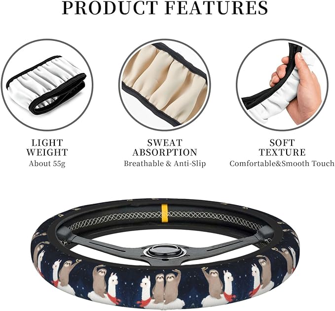 Sloth Llama Painting Universal Fit Steering Wheel Cover for Car, Truck, and SUV, Durable Steering Wheel Protection
