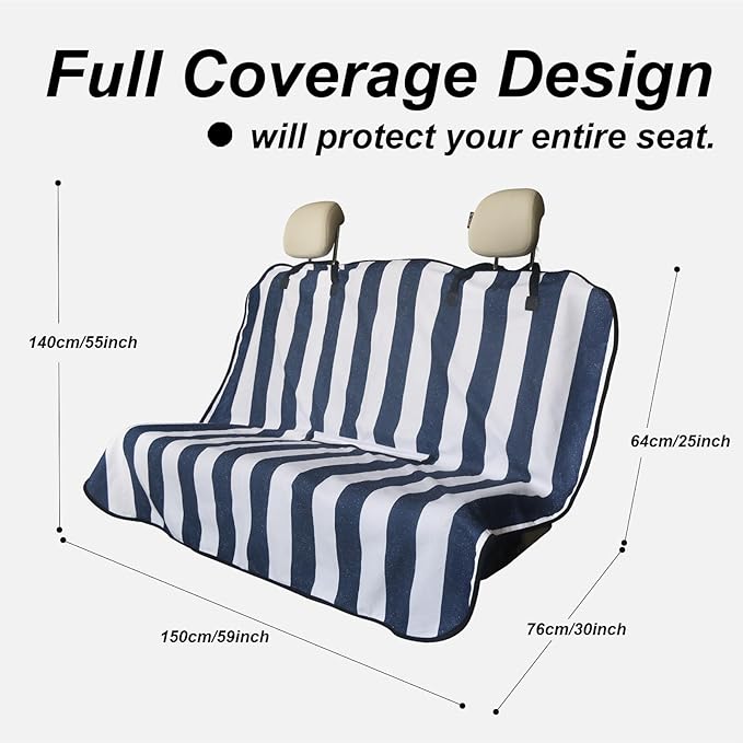 nbnhxnff Sweat Towel Car Seat Cover Protector Rear Seats for Gym Workout,Running,Swimming,Beach and Hiking,Waterproof Universal Seat Cover for Car,Trucks,Van&SUV(Blue & White Stripe, 1pcs Rear Seat)