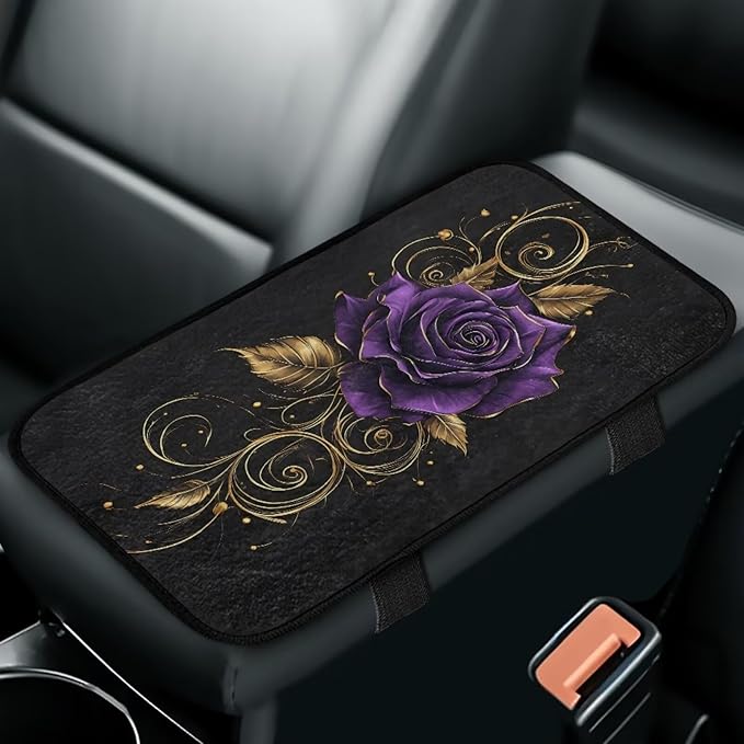 Bulopur Purple Rose Center Console Cover Flannel Protect from Pet Claws Universal Armrest Cover Pad Easy to Install 12.01 x 7.28 Inch Universal Car Interior Accessories Decoration