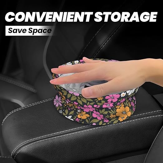 Aueimtia Car Trash Can – Collapsible & Waterproof Hanging Trash Bag, Pop-Up Garbage Bin for Cars, Trucks, Minivans, and Camping – Easy to Install & Clean（Black Daisy
