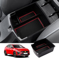 SKTU for 2018 2019 2020 2021 2022 2023 Hyundai Kona Center Console Organizer Insert ABS Black Materials Tray 2023 Kona OS Armrest Box Glove Secondary Storage Box with Coin and Glass Holder (Red)