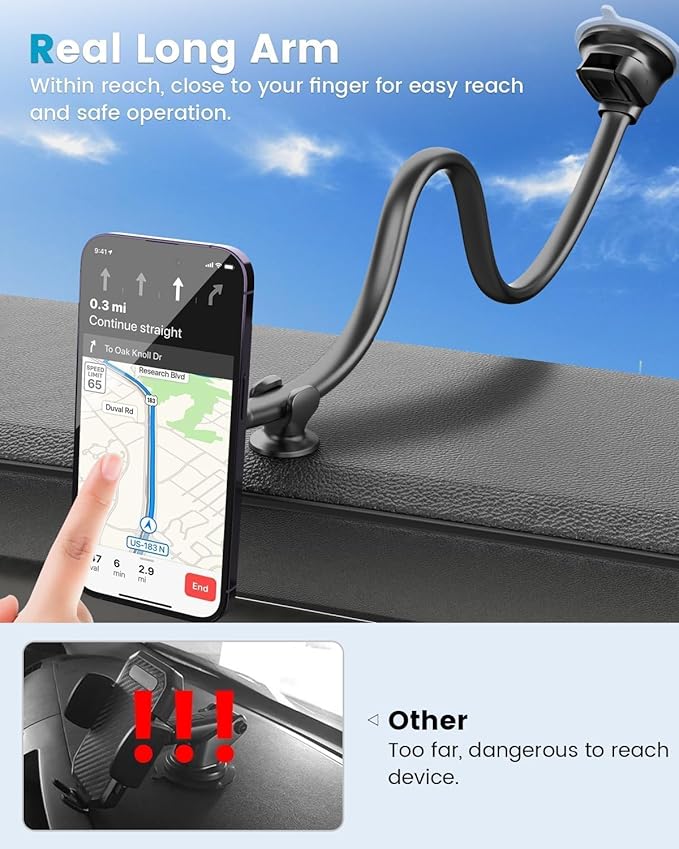 APPS2Car for MagSafe Car Mount Magnetic Phone Holder Upgraded 15-Inch Long Arm Suction Cup Windshield Mount fits iPhone 17 Pro Max Plus 16 15 14 13 12 Mini