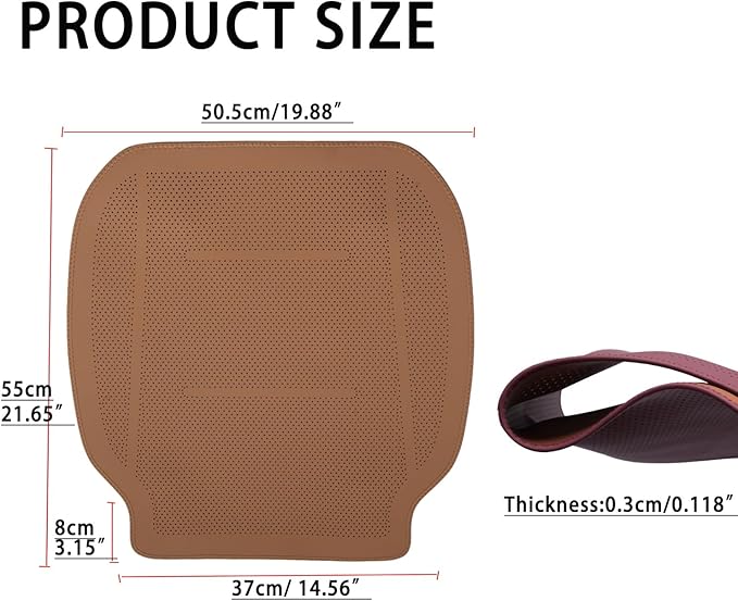 ontto 1 PC Car Seat Cushion for Most Vehicles Universal Auto Seat Pad Protector Perforated PU Leather Bottom Pad Breathable and Thin Seat Mat Also Works with Truck and Office Chair,Light Brown