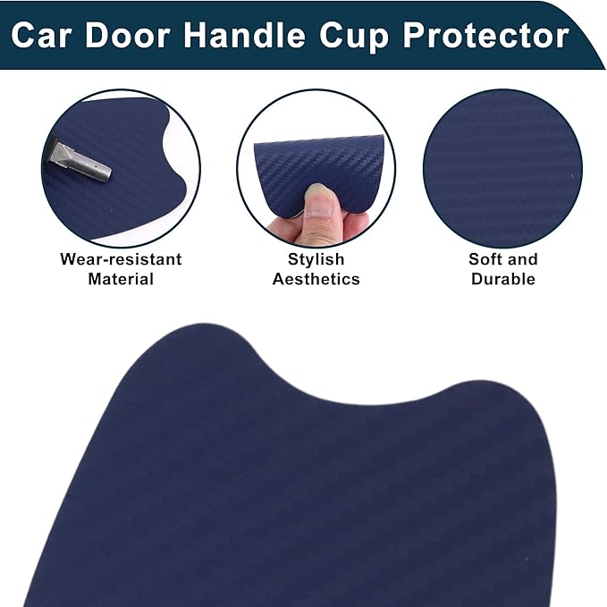 Car Magnet Car Door Handle Scratch Protector 73x95mm Anti-Scratches| Door Handle Protective Film Carbon Fiber Blue 4 Pcs