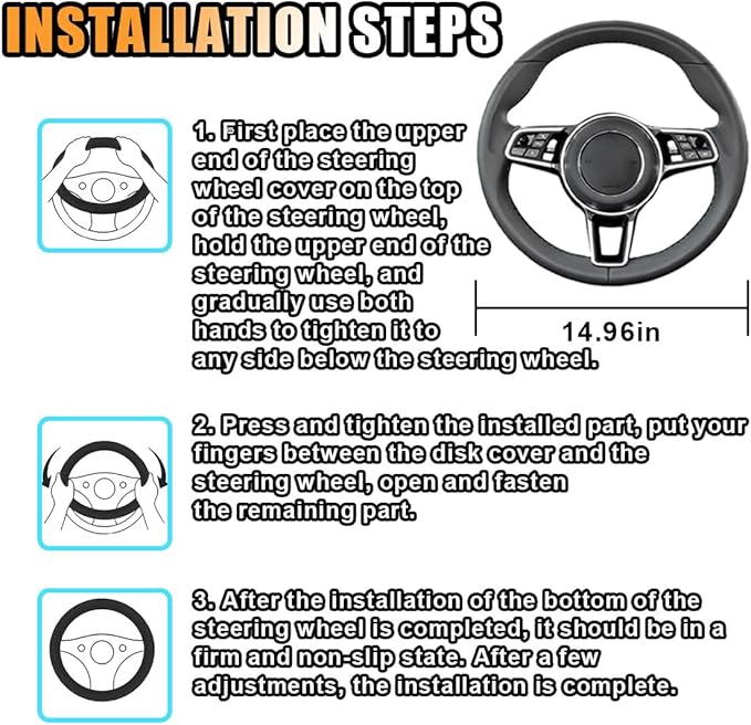 Stretch Elastic Steering Wheel Cover, All-Season Comfort, Warm in Winter & Cool in Summer, Universal 15 Inch Microfiber Breathable Ice Silk, Anti-Slip, Odorless, Easy Carry, Fit Car, SUV (Blue)