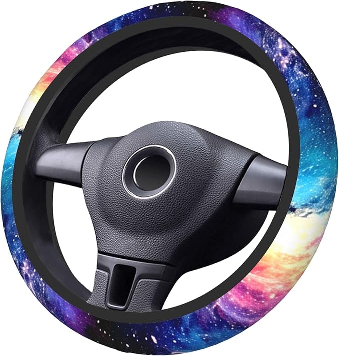 Galaxy Purple Blue Neoprene Steering Wheel Cover for Men Women Anti-Slip Elastic Steering Wheel Protective Cover 15in Universal Car Accessories Fit Cars, SUVs, Auto
