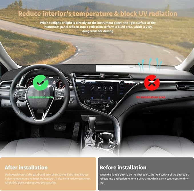 auovo Dashboard Cover Mat Compatible with Toyota Camry 2018-2023 2024 Accessories Sunshade Protector Anti-Slip Dash Carpet Cover