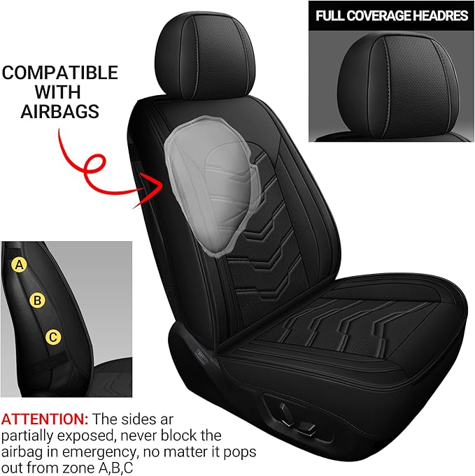 AOOG Leather Car Seat Covers Universal fit Most Sedans SUV Trucks (Full Set, Black)