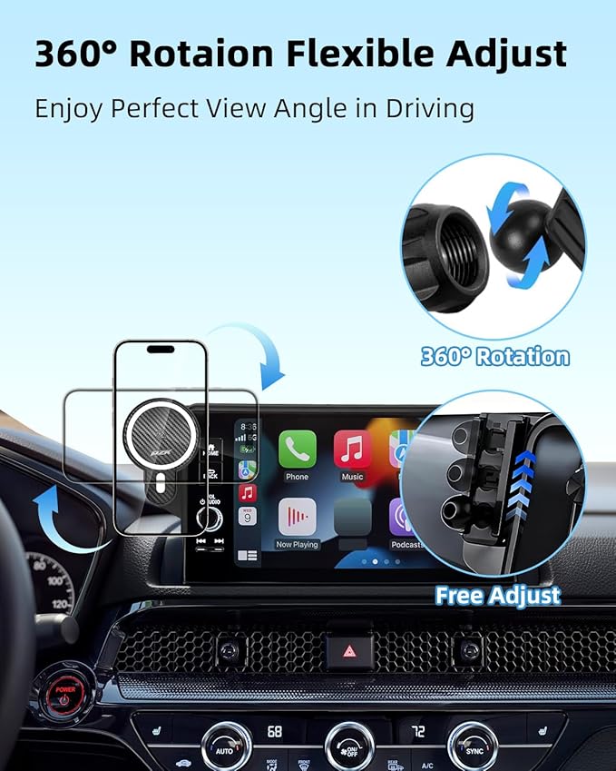 PZK Car Phone Holder for Hyundai Elantra 2021-2025 SE/SEL/Sport/Limited/N Line Accessories 8-Inch/10.25-Inch Screen Magnetic 15W Fast Wireless Charger Car Phone Mount Not Affect Air Vent
