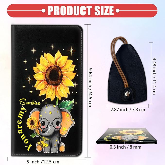 Car Registration and Insurance Card Holder for Women Men, Waterproof PU Leather Glove Box Car Organizer with Magnetic Shut, Vehicle Document Holder for Driver License, Cute Baby Elephant+ Sunflower