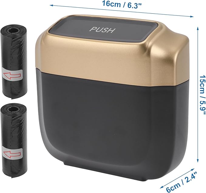Car Trash Can Hanging 6.3" Length 2.4" Width 5.9" Height Trash Bin Plastic Gold Tone 1 Set