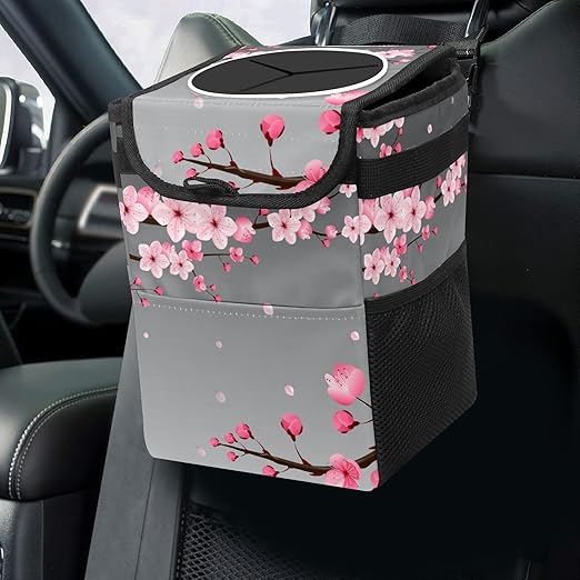 GVGHIDZ Car Trash Can – Multi-Purpose, Lightweight and Portable with Durable Water-Resistant Coating, No Installation Required, Practical and Ample Capacity, Variety of Colors.Cherry Blossom