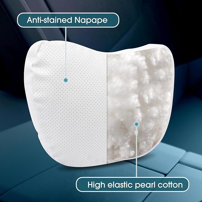 Upgraded Car Seat Neck Pillow - Adjustable Height Headrest Cushion - for Tesla Models 3/Y/S/X High Elastic Pearl Cotton Interior and Ventilated Nappa Leather - Neck Pain Relief (1 Pack White)