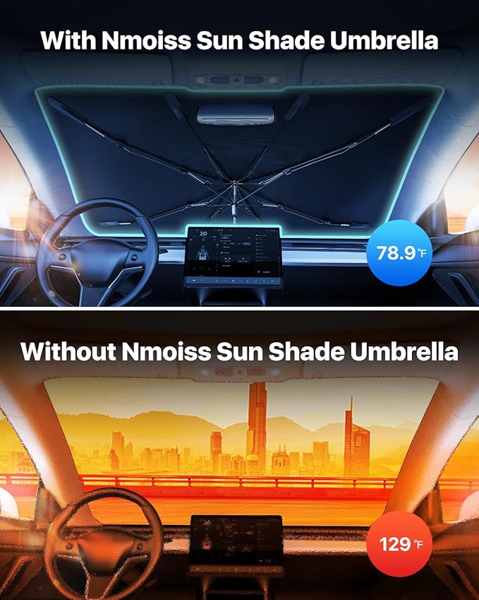 Nmoiss Windshield Sun Shade Umbrella – Custom-Fit for Pilot 2016–2025, Vinyl Coating Heat Shield, 99% UV Blocking, Keep Large SUV Interior Cool, Heavy-Duty Spring Structure