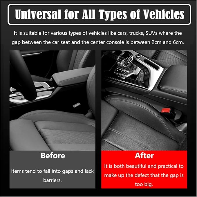 Berylins Car Seat Gap Filler Universal Fit Orgaziner for Car, SUV, Truck to Fill The Gap Between Side Seat and Console Stop Cellphone, Wallet, Keys, Coins from Dropping, 2 Pack (Black)