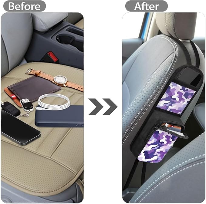 Purple Camo Car Seat Side Storage Organizer Front Seat Organizer Universal Car Storage Organizer, Car Interior Accessories for Women Men
