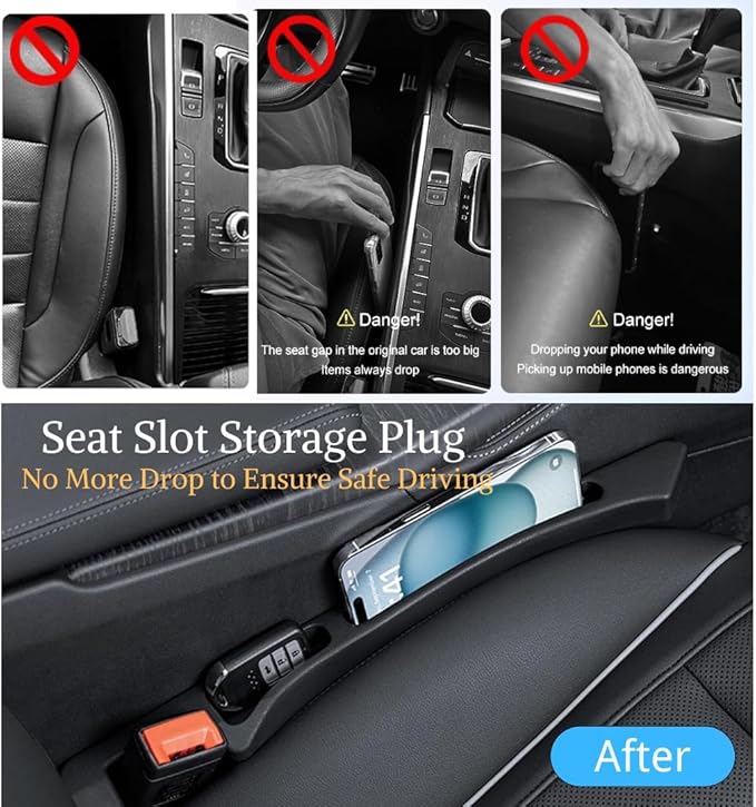 Brown Car Seat Gap Filler Organizer 2Pack, Inserts Blocks Gap Between Seats Console Organizer, Universal Multifunctional Seat Gap Organizer with Phone Holder & Charge Hole,Car Interior Accessories