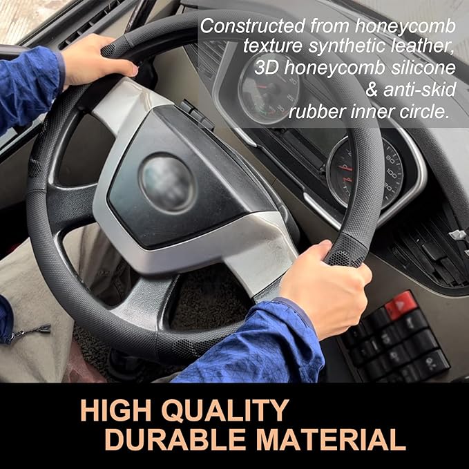 PINCTROT XL Size 17.5-18 Inch Comfy Grip Steering Wheel Cover for Semi Truck, Fits RV, Big Rig Trucker, 18 Wheeler and Classic Cars, Anti-Slip Design 17.5-18 Inch(Silicone Black)