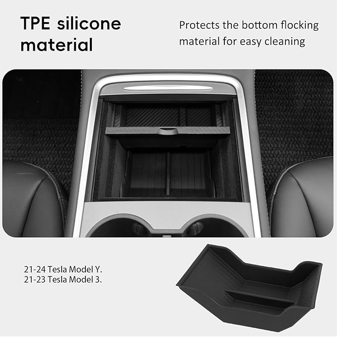 BurtyPokie Lower Center Console Organizer Tray for Tesla Model Y 2021-2024 & Model 3 2021-2023, Custom Fit Storage Box with Compartments, Bottom Console Organizer Accessories