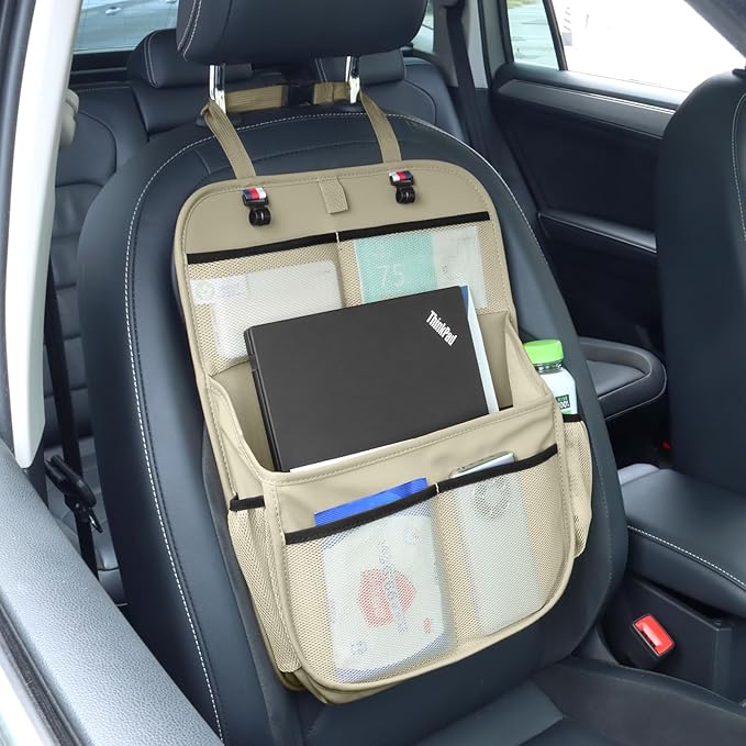 Hanging Car Trunk Organizer and Storage, Premium Faux Leather Large Capacity Storage Accessories, Backseat Car Organizer for SUV/MPV/Truck (1, Beige)