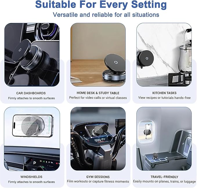2025 Upgraded Vacuum Magnetic Phone Holder Stand,Strong Magnetic Car Phone Holder for MagSafe,for Magsafe Car Mount,Adjustable Swivel Lock, for Your Car/Gym/Mirror(Black)
