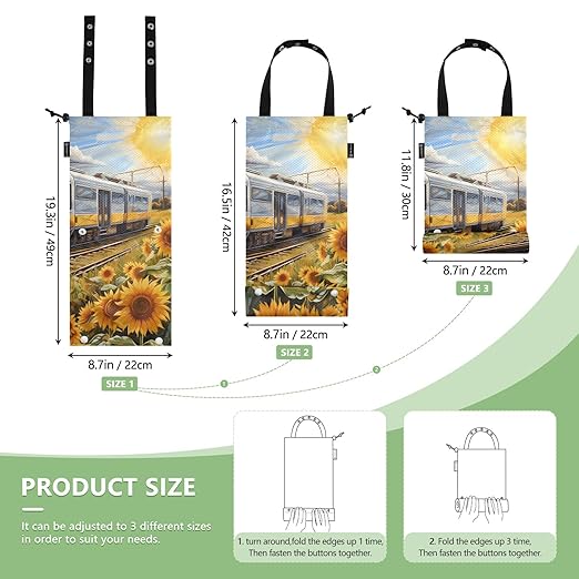 ALAZA Hanging Car Trash Bags Garbage Bag Trash Can for Back Seat Small Sunflower Train Washable Storage Bag Retractable 2 Pack