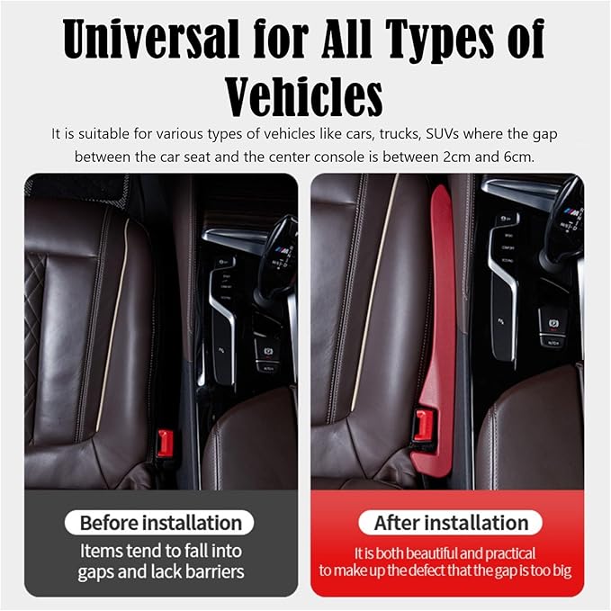 Berylins Car Seat Gap Filler Universal for Car SUV Truck Fit Organizer Fill The Gap Between Seat and Console Stop Things from Dropping, Set of 2 (Red)