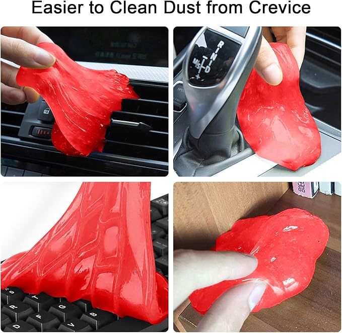 2-in-1 (Car Cleaning Gel for Car Detailing) and (4 Pack of 2.8-inch Car Coasters for Cup Holders) Automotive Dust Cleaning Putty Car Slime for Cleaning Car Interior, PC, Keyboard (Rose Red)