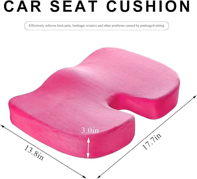 Car Seat Cushion, Memory Foam Cushion for Tailbone Pain & Sciatica Relief, Ergonomic Seat Cushion Comfortable Chair Relief Pillow for Car Office Wheelchair, car Accessories (Rose Red)