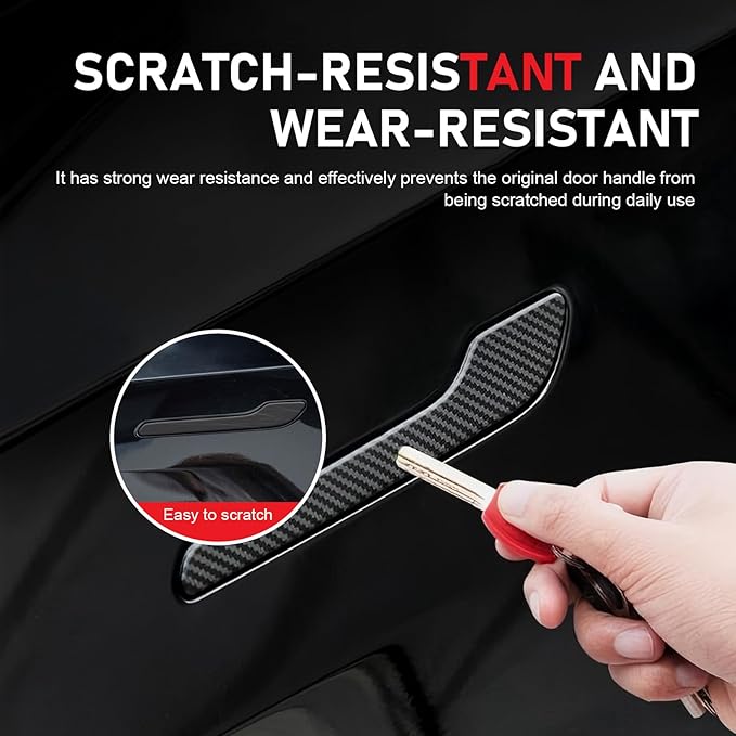 Hugwits 4 PCS Car Door Handle Covers, Scratch-Resistant Door Handle Protector, Anti-Scratch Decorative Film, Compatible with 2017-2024 Model 3 2020-2024 Model Y (Carbon Fiber)
