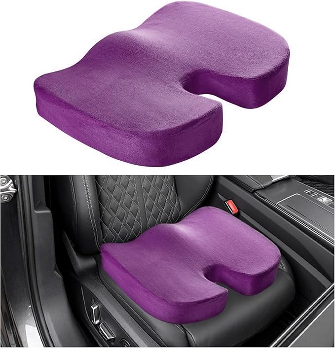 Memory Foam Seat Chair Cushion, Comfortable Auto Cushions for Long Periods of Sitting, Pregnancy Car Seat Cushion for Back, Coccyx & Sacrum Pain Relief, Car Accessories (Purple)
