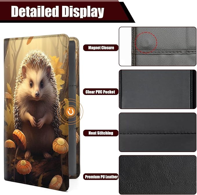 Yuxcfhjfe Car Registration and Insurance Holder, PU Leather Auto Document Holder for Men&Women, Vehicle Glove Box Compartment Organizer with Magnetic Shut for Driver's License, Hedgehog Pattern