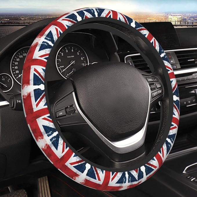 Watercolors British Flag Neoprene Steering Wheel Covers Women Men Car Accessories, Universal 15 Inch Fit Auto, Suvs, Truck