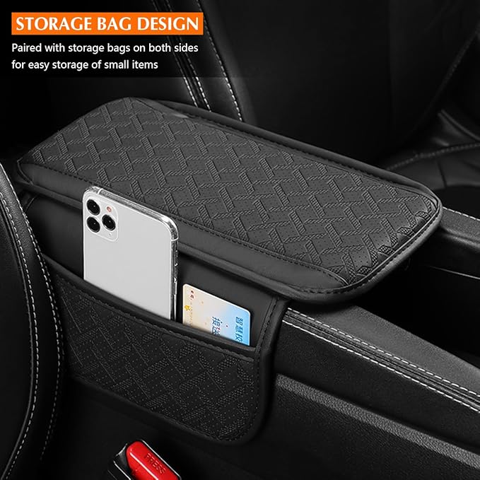 Car Center Console Cover, Microfiber Leather Vehicle Armrest Protector Cushion with 2 Storage Bags, Auto Middle Console Armrest Seat Box Pad Accessories, Universal for Most Cars (Orange)